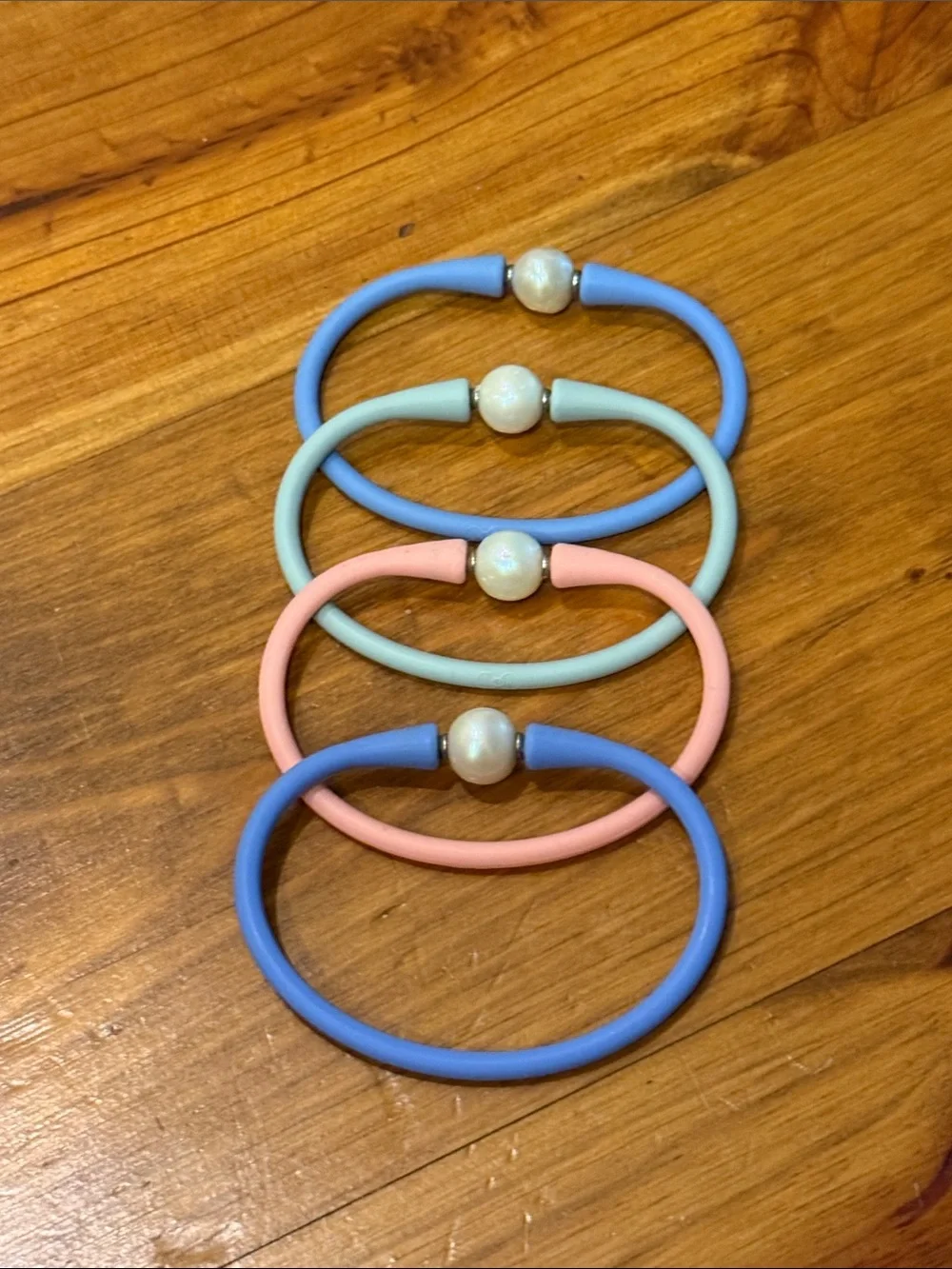 Pearl Charm Stretch Bracelet Set - Pastel Blue, Pink & Mint